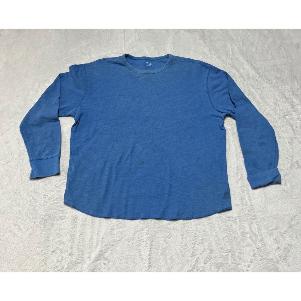 Gap Waffle Knit Shirt Mens XXL Blue Long Sleeve Crew Neck Thermal